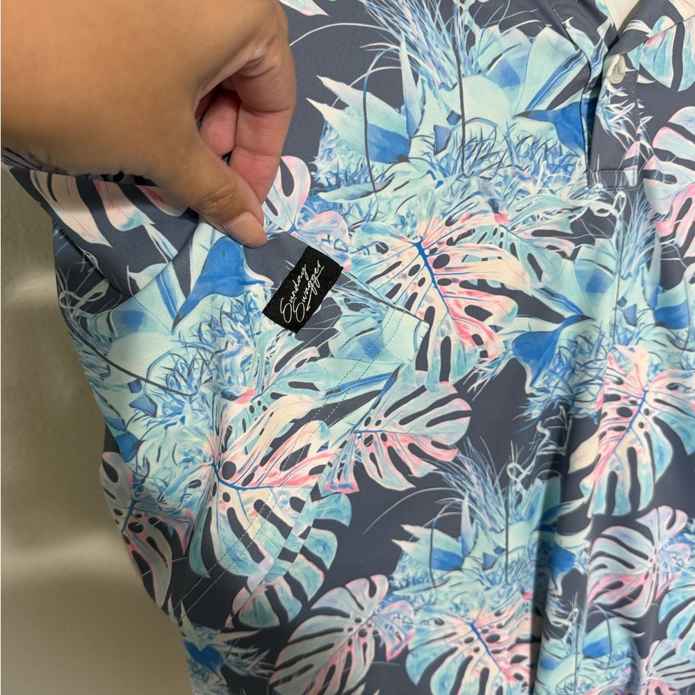 Sunday Swagger Floral Blue and Pink Men’s Golf Polo - Picture 4 of 4